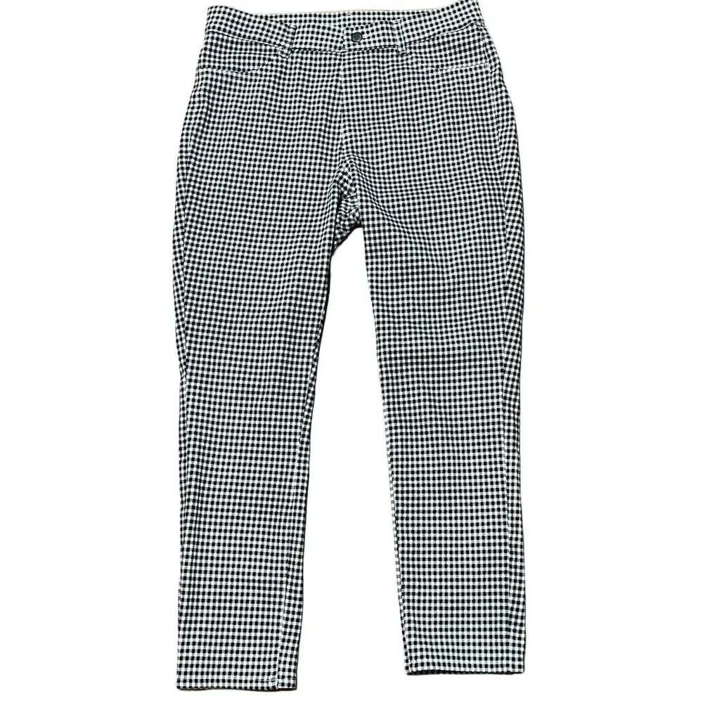Uniqlo Cropped Pants Womens Large W30/31 L25 Black White Gingham Stretch Pull On - Picture 1 of 3